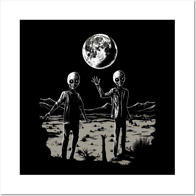 Grey Alien Moon Brother Vintage Aesthetic Illustration Wall Art by Soulphur Media